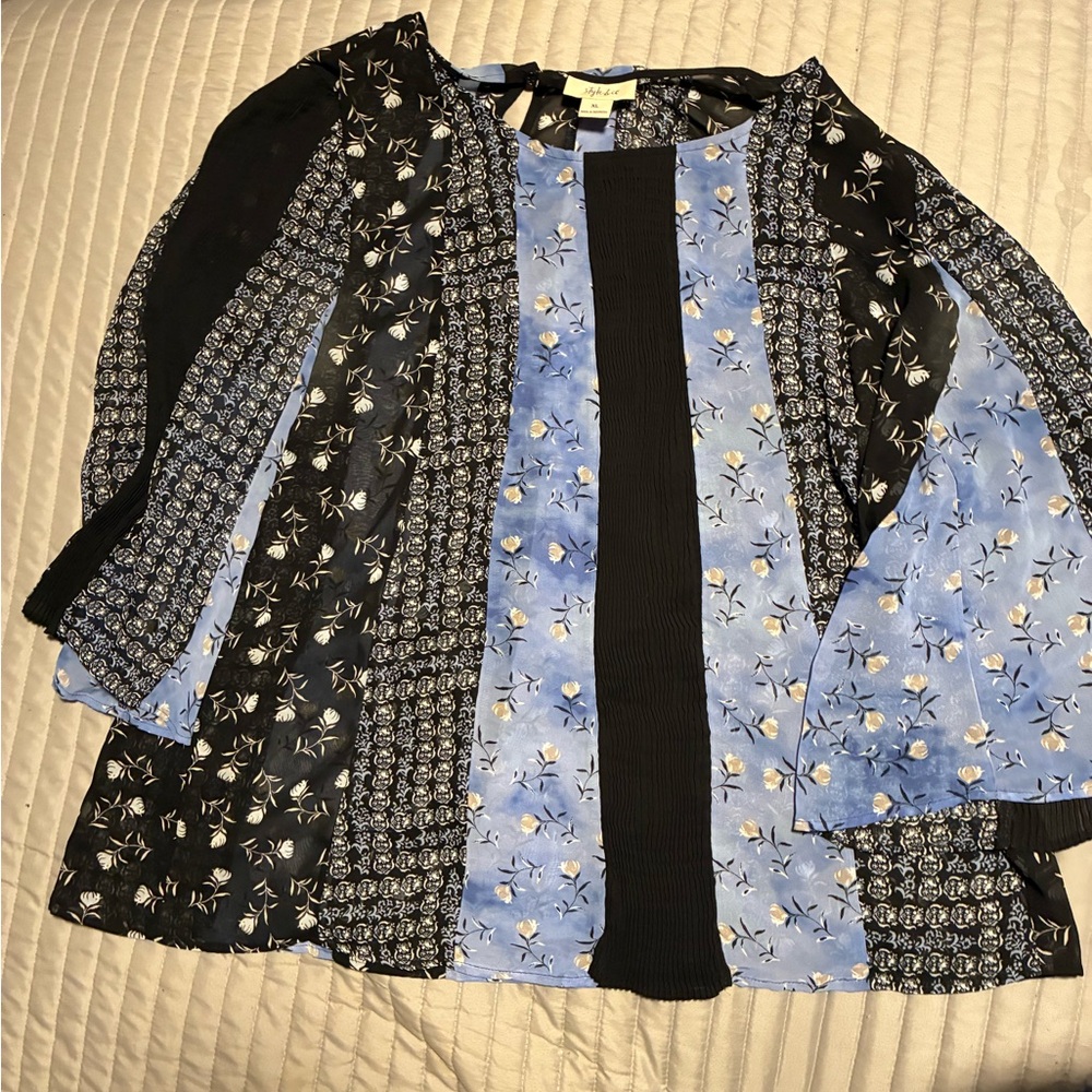 Style & Co. Black and Blue Floral Blouse